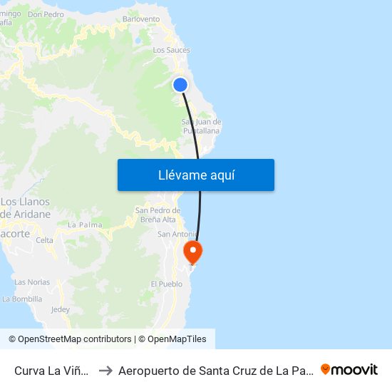 Curva La Viña B to Aeropuerto de Santa Cruz de La Palma map