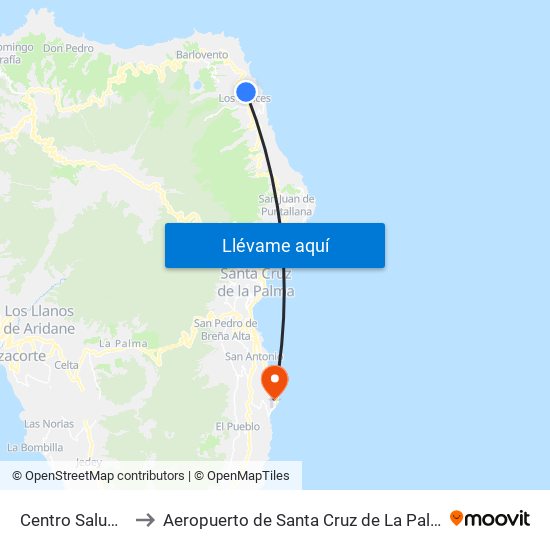Centro Salud A to Aeropuerto de Santa Cruz de La Palma map