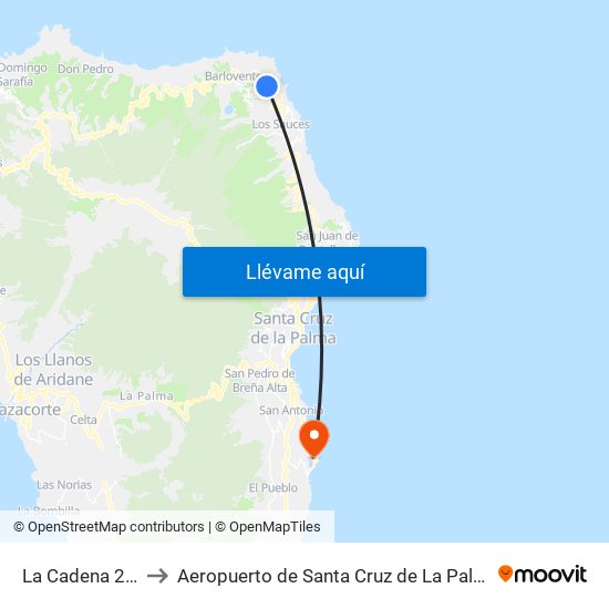 La Cadena 2 A to Aeropuerto de Santa Cruz de La Palma map