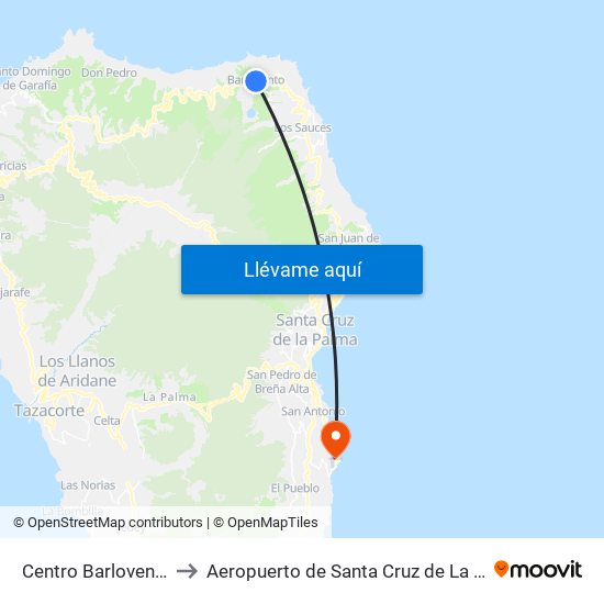 Centro Barlovento B to Aeropuerto de Santa Cruz de La Palma map