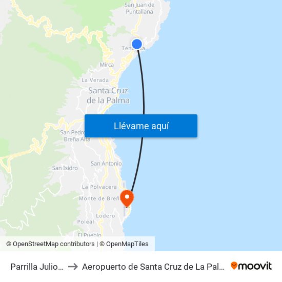 Parrilla Julio B to Aeropuerto de Santa Cruz de La Palma map