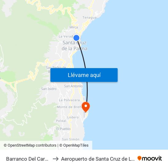 Barranco Del Carmen B to Aeropuerto de Santa Cruz de La Palma map