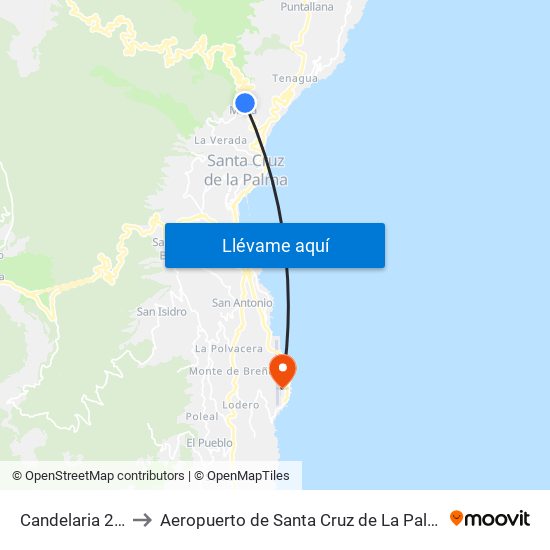Candelaria 2 B to Aeropuerto de Santa Cruz de La Palma map