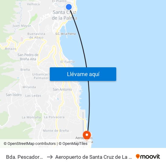 Bda. Pescadores A to Aeropuerto de Santa Cruz de La Palma map