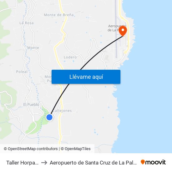 Taller Horpa B to Aeropuerto de Santa Cruz de La Palma map