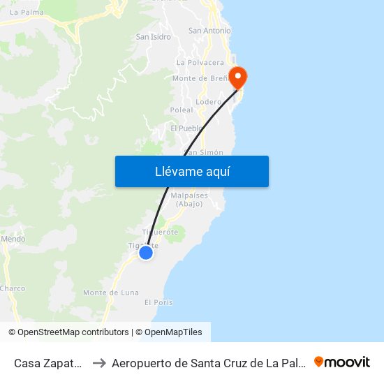 Casa Zapata 1 to Aeropuerto de Santa Cruz de La Palma map