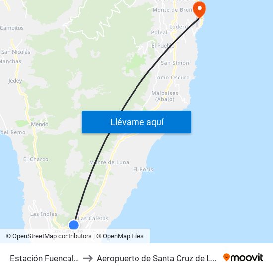 Estación Fuencaliente to Aeropuerto de Santa Cruz de La Palma map