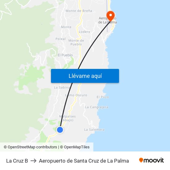 La Cruz B to Aeropuerto de Santa Cruz de La Palma map