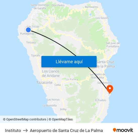 Instituto to Aeropuerto de Santa Cruz de La Palma map