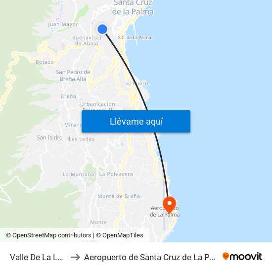 Valle De La Luna to Aeropuerto de Santa Cruz de La Palma map