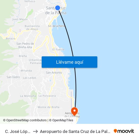 C. José López to Aeropuerto de Santa Cruz de La Palma map