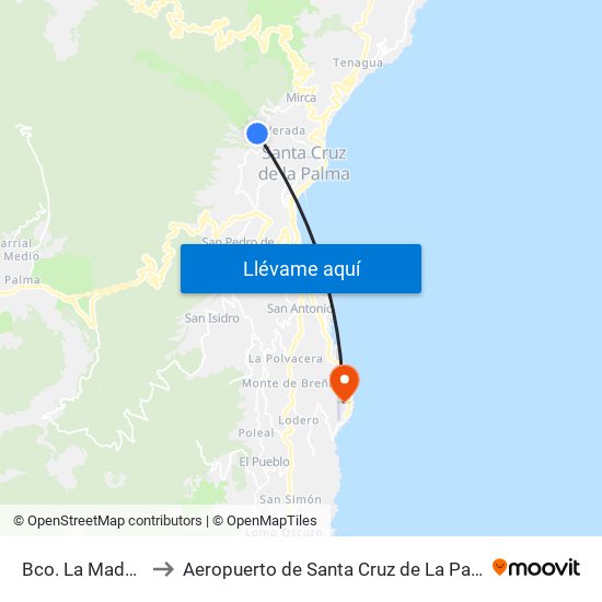 Bco. La Madera to Aeropuerto de Santa Cruz de La Palma map