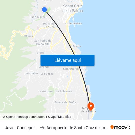 Javier Concepción B to Aeropuerto de Santa Cruz de La Palma map