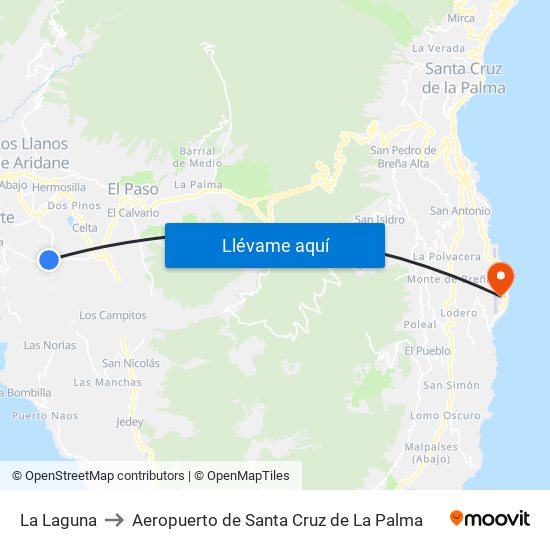 La Laguna to Aeropuerto de Santa Cruz de La Palma map