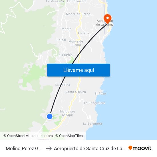 Molino Pérez Guerra to Aeropuerto de Santa Cruz de La Palma map