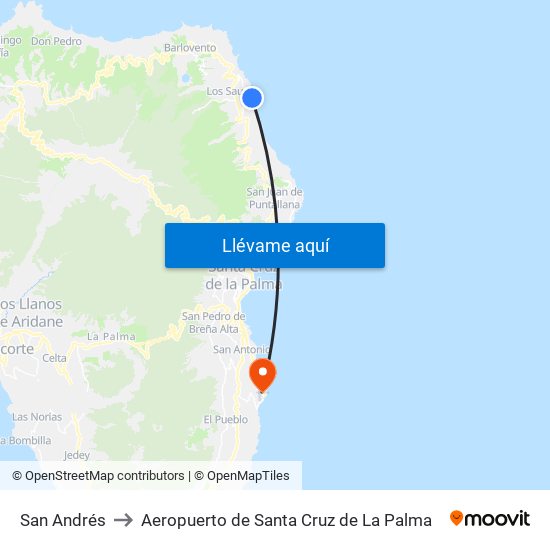 San Andrés to Aeropuerto de Santa Cruz de La Palma map