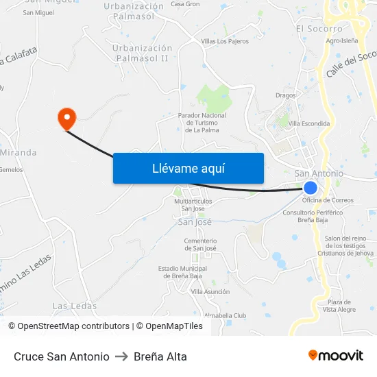 Cruce San Antonio to Breña Alta map