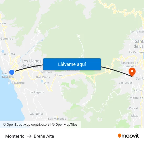 Monterrio to Breña Alta map