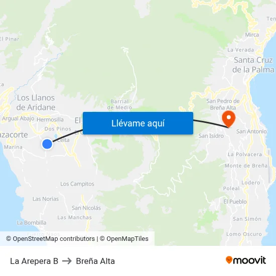 La Arepera B to Breña Alta map