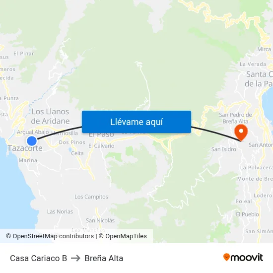 Casa Cariaco B to Breña Alta map