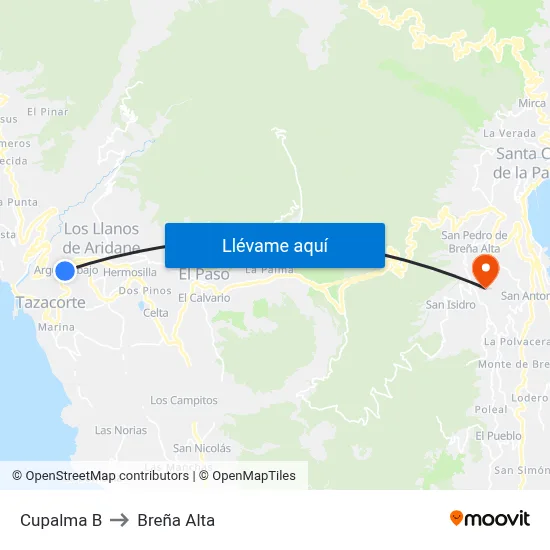 Cupalma B to Breña Alta map