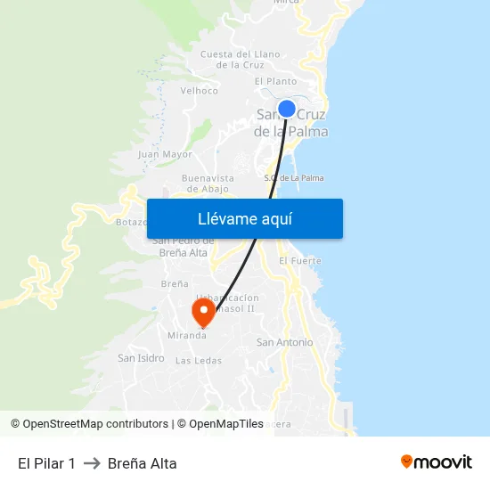 El Pilar 1 to Breña Alta map