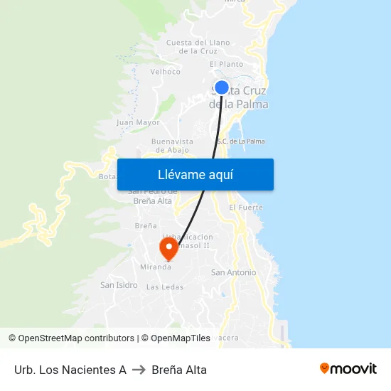 Urb. Los Nacientes A to Breña Alta map