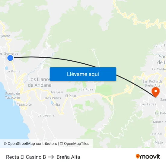 Recta El Casino B to Breña Alta map