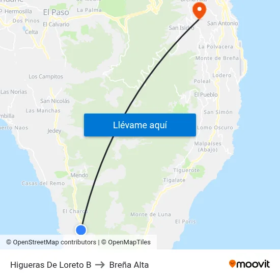 Higueras De Loreto B to Breña Alta map