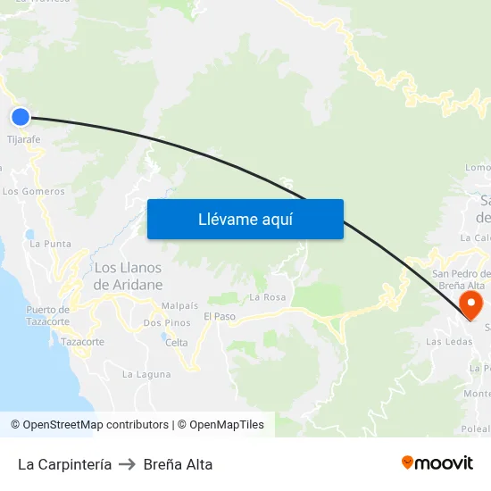 La Carpintería to Breña Alta map