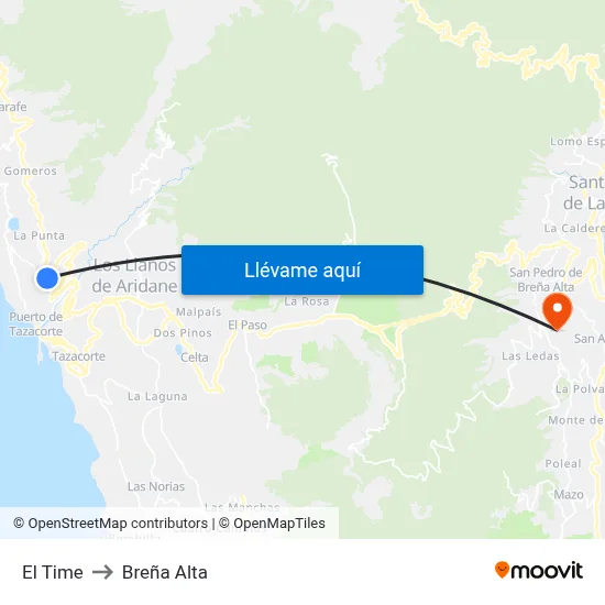 El Time to Breña Alta map