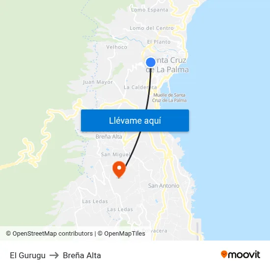El Gurugu to Breña Alta map