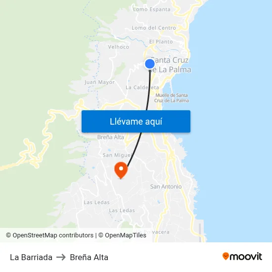 La Barriada to Breña Alta map