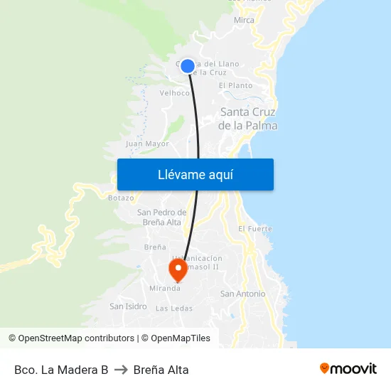 Bco. La Madera B to Breña Alta map