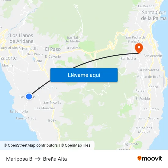 Mariposa B to Breña Alta map