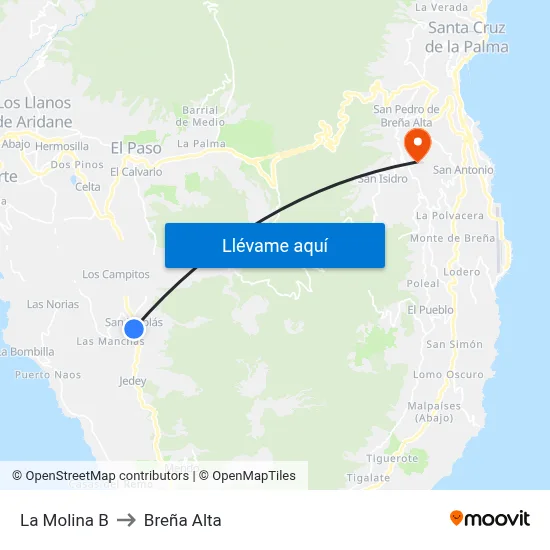 La Molina B to Breña Alta map