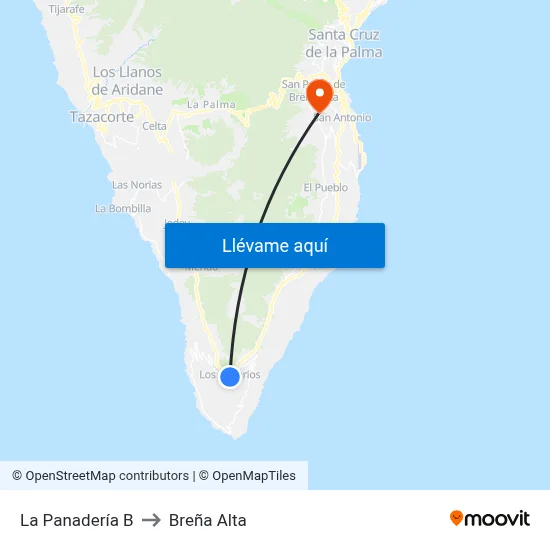 La Panadería B to Breña Alta map