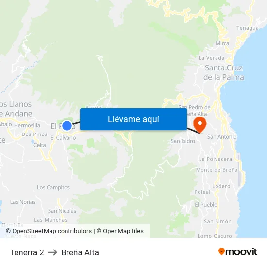 Tenerra 2 to Breña Alta map