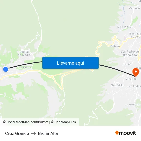 Cruz Grande to Breña Alta map