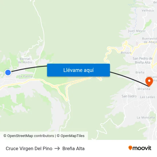 Cruce Virgen Del Pino to Breña Alta map