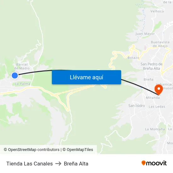Tienda Las Canales to Breña Alta map