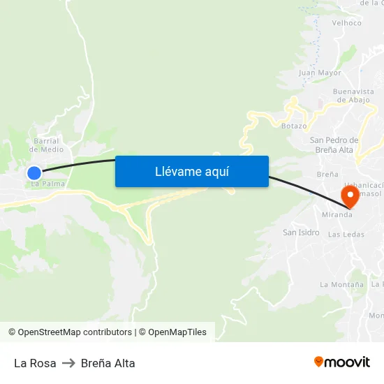 La Rosa to Breña Alta map