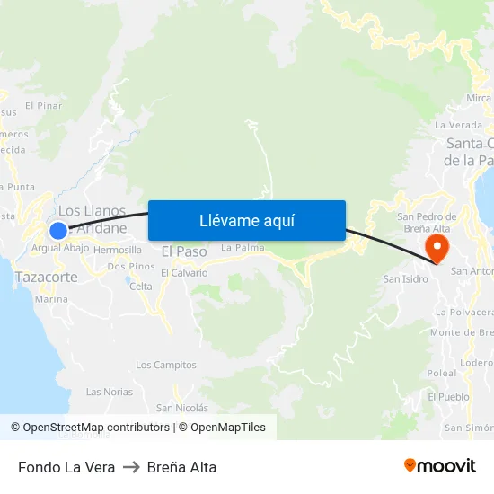 Fondo La Vera to Breña Alta map