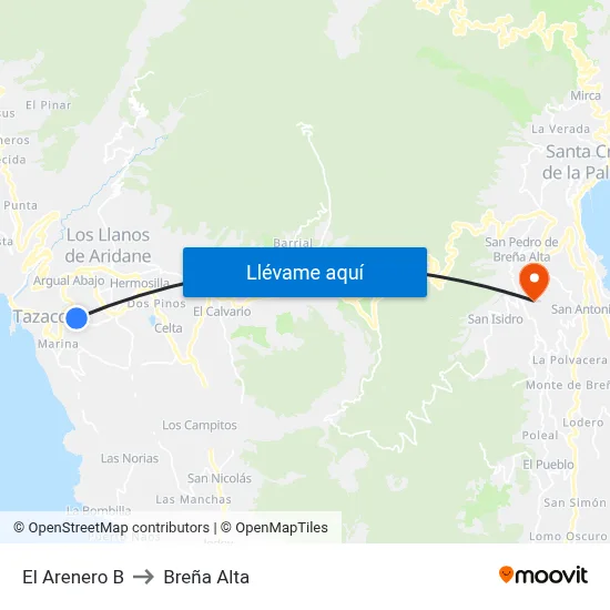 El Arenero B to Breña Alta map