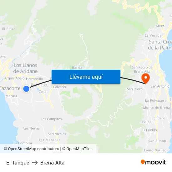 El Tanque to Breña Alta map