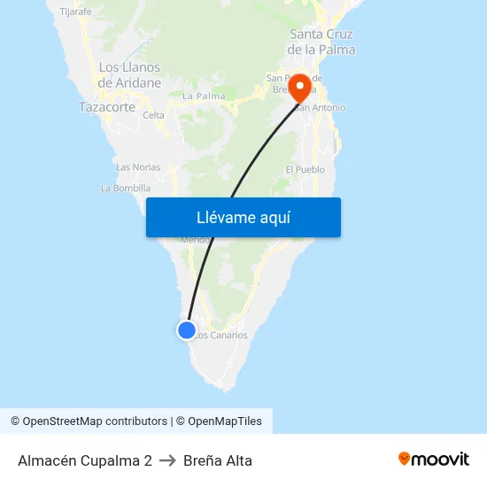 Almacén Cupalma 2 to Breña Alta map