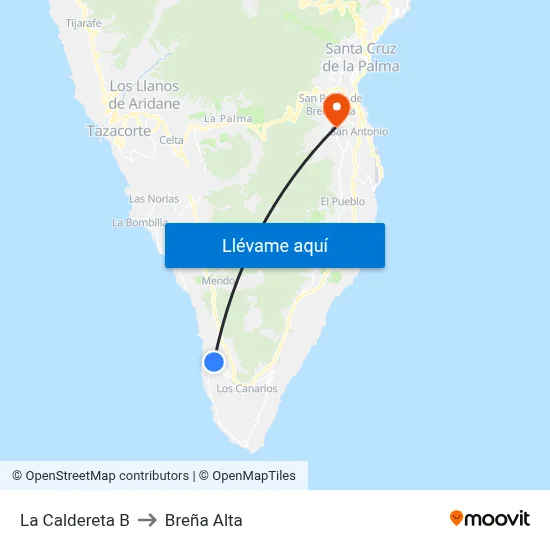 La Caldereta B to Breña Alta map