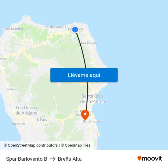 Spar Barlovento B to Breña Alta map
