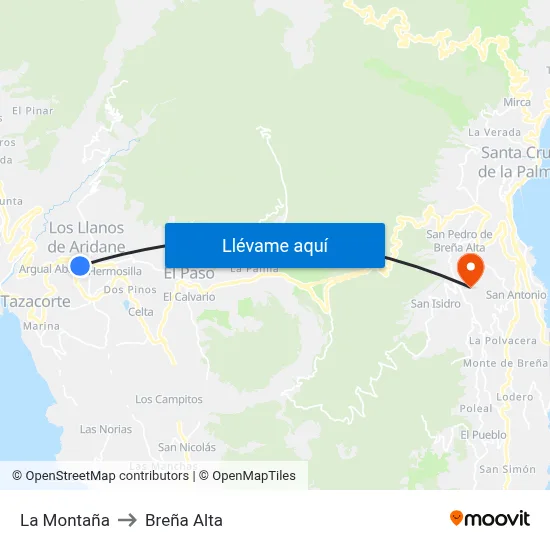 La Montaña to Breña Alta map