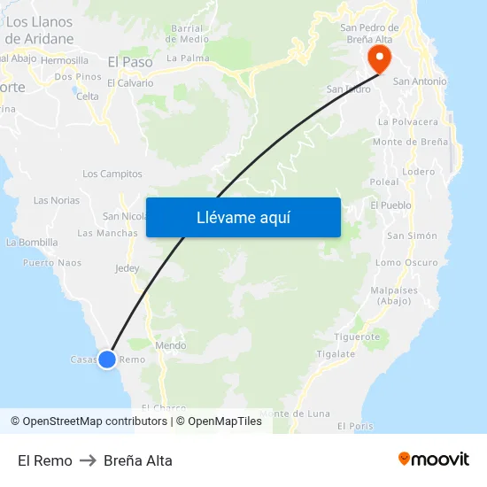 El Remo to Breña Alta map